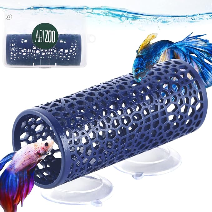 Abizoo Betta Fish Tunnel, Navy Blue Betta Sleeping Tube Safe Hollow Design for Small Fish & Shrimp Ideal Toys for Bettas Guppies Resting Tank Accessories Hammock, Aquarium Decorations Hideout