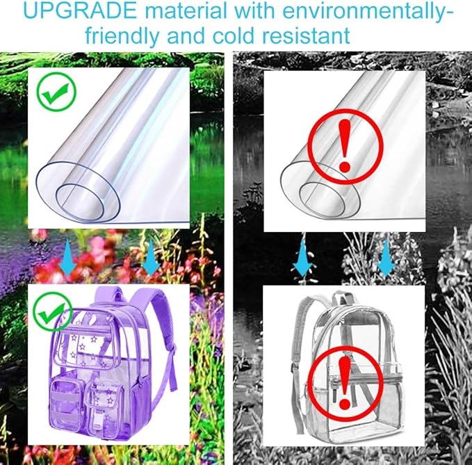 CCJPX 3Pcs Clear Backpack for Girls, School Transparent Bookbag, Heavy Duty See Through Backpacks for Teens Elementary
