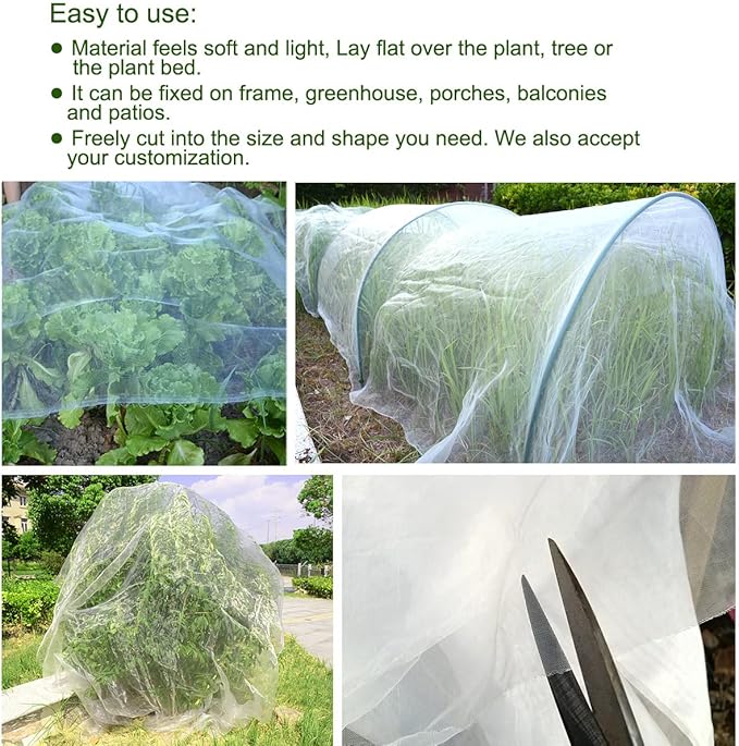 5x10Ft Mosquito Bug Insect Bird Fine Mesh Net Barrier Hunting Blind Garden Screen Netting for Protect Your Plant Fruits Flower