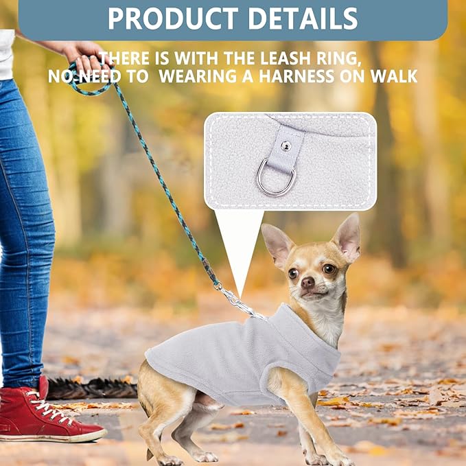 2 Pack Dog Sweater with Leash Ring Winter Warm Pet Sweater Thick Clothes Coat Fleece Dog Sweaters for Small Dogs Girl Boy for Chihuahua, French Bulldog, Dachshund,Medium(7-10lbs)