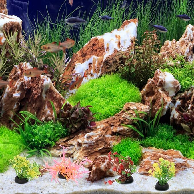 Garneck 20 Pcs Small Aquarium Plants Set: Artificial Mini Fish Tank Plants Decorations Plastic Water Grass Decor for Betta Goldfish Turtle Tank Bowl, Home Office