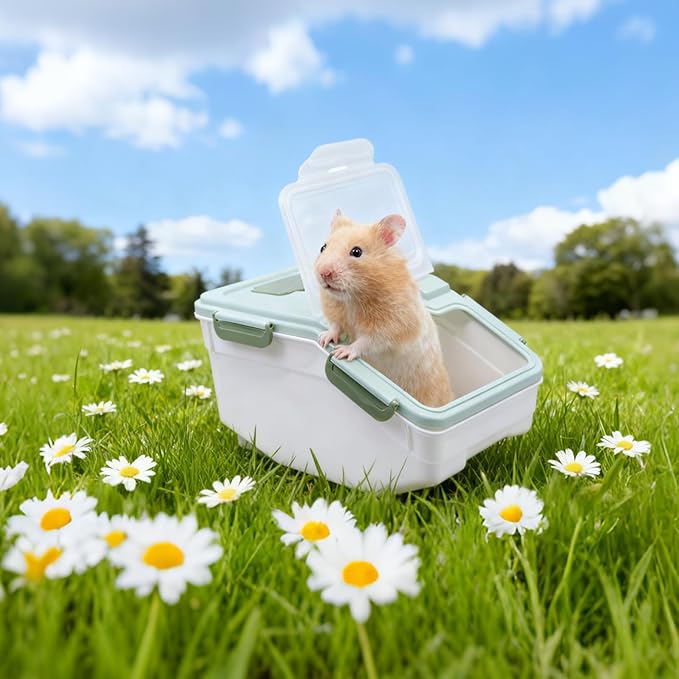 Large Chinchilla Sand Bath Container Kit with Sand Cup & Shovel | Plastic Dust Bath House for Hamster, Hedgehog, Guinea Pig, Squirrel & Small Animals | Pet Room (Green)