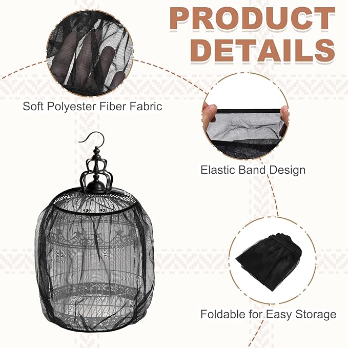 Bird Cage Seed Catcher, Bird Cage Net Cover Seeds Guard, Universal Birdcage Accessories, Black/White, Circumference 31.5"-43.3", Height 13.8" for Parrot Cockatiel Enclosures