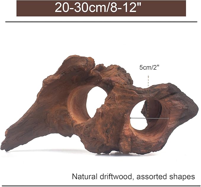 emours Porous Natural Driftwood for Aquarium, Aquascaping Driftwood with Holes, Hand-Selected Tunnels & Hideouts, Aquascaping Hardscape, Terrarium Reptile Décor, No Paint or Resin (8-12" (20-30 cm))