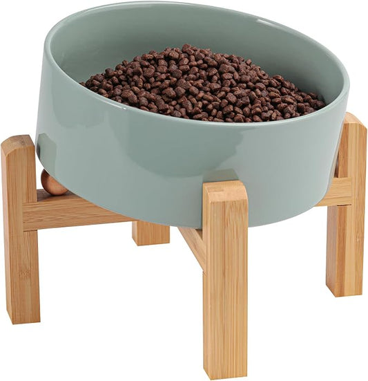 Elevated/Raised 15°Tilted Anti Slip Ceramic Dog Bowl for Small/Medium Breeds,Slanted Bulldog Big Face Pet Food Water Feeding Dish with Stand for Cats and Dogs (3.6 Cups/28 OZ) Light Green