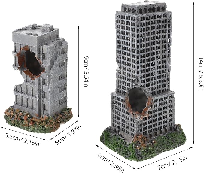 LIOOBO 2pcs Castle Ruins Aquarium Decoration - City Building Cave Ornament - Resin Fish Tank Hideouts for Betta, Shrimp, and Small Fish Shelter Landscaping