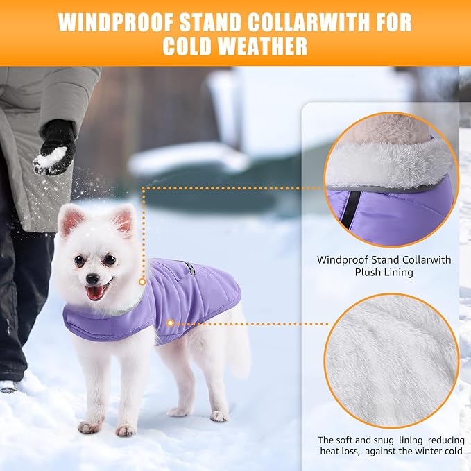 iBuddy Dog Winter Coat for Medium Dogs, Easy on Dog Fleece Snow Coat Velcro Waterproof Pet Puffer Jacket with Harness Hole Adjustable Reflective Quilted Pet Cold Weather Vest Wind-poof for Girl Female