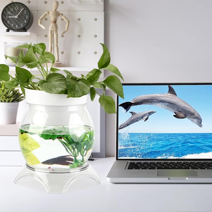 1 Gallon PET Aquaponic Fish Tank Fish Bowl Betta Fish Tank | Clear Aquarium for Betta Fish Reptiles Succulents Flower Vase Betta Fish Centerpiece Present for Home Office Desktop Decors