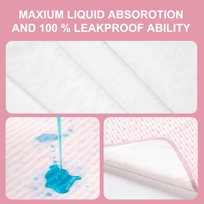 Bed Pads for Incontinence Washable, 3 Packs 36x34 Inch Reusable Waterproof Soft Wetting Pee Underpad for Adults, Elderly, Seniors, Women, Kids & Pets, Machine Washable Pad for Bed, Sofa-Pink