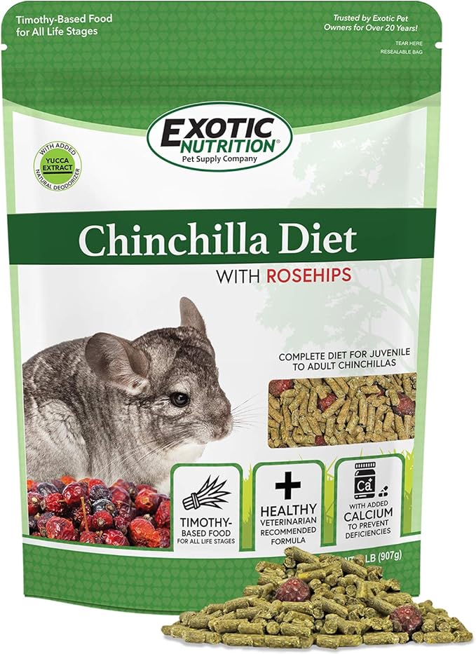 Chinchilla Diet with Rose Hips - Nutritionally Complete Natural Healthy Pellet Food for Pet Chinchillas (2 lb.)