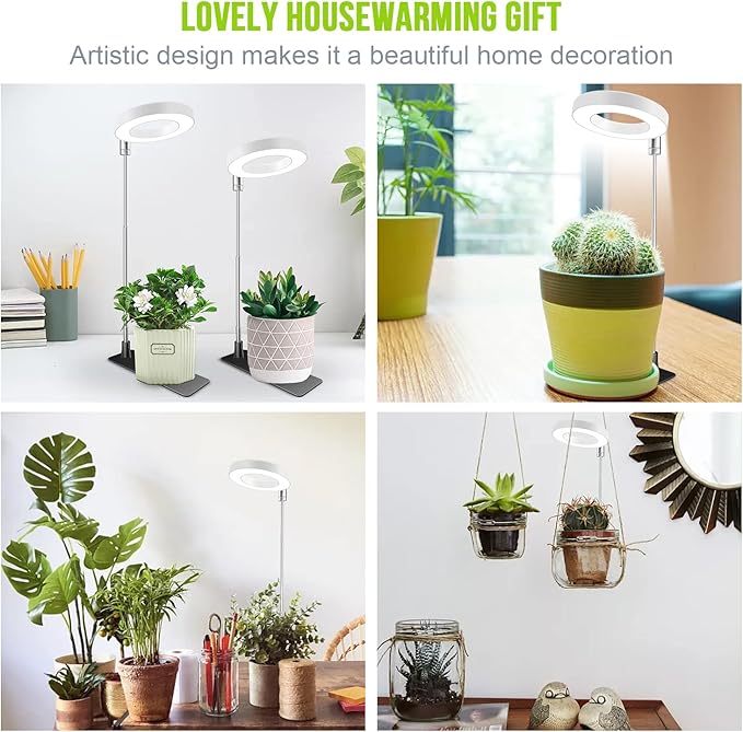 Kullsinss Grow Lights for Indoor Plants, Full Spectrum Halo Growing lamp with Detachable Base, Height Adjustable, 3 Colors, 10 Dimming, Automatic Timer, Plant Light for Succulents Small Plants
