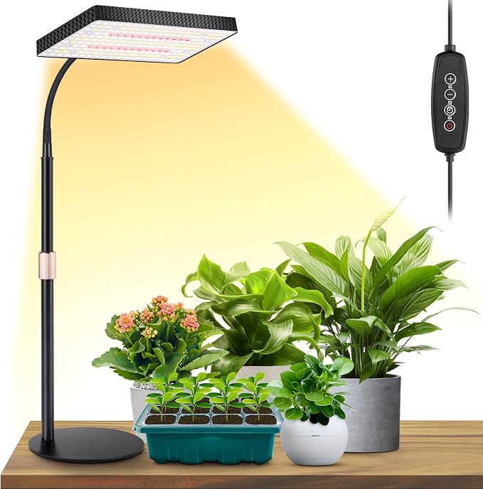 LBW Desk Grow Light, 214 LEDs Full Spectrum Plant Light for Indoor Plants | Desktop Grow Lamp with 4/8/12H Timer, 10"-26" Height Adjustable, 6 Brightness Levels, for Seed Starting