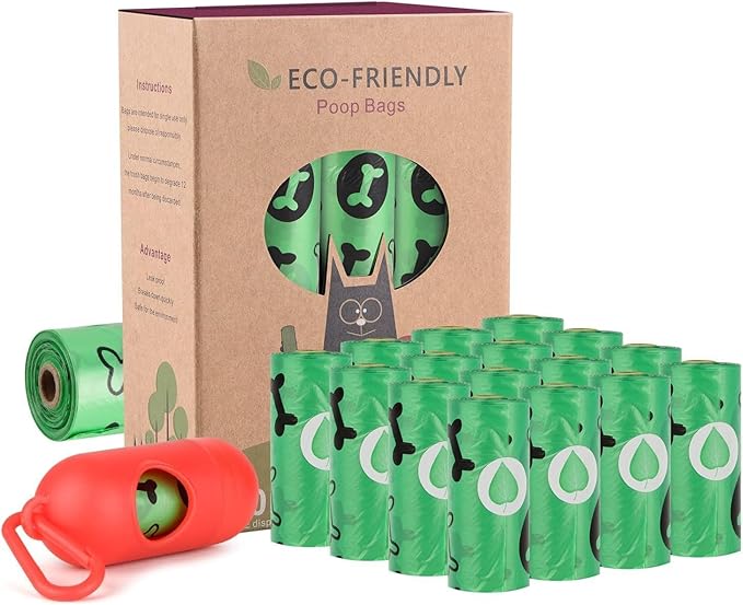 WDFAACK Biodegradable Dog Poo Bags with Holder-240 Large Poop Bags, Corn Starch Blended Compostable Poo Bag, Extra Thick Strong Leak Proof Poop Waste Bag for Dogs (Green)