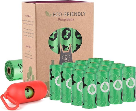 WDFAACK Biodegradable Dog Poo Bags with Holder-240 Large Poop Bags, Corn Starch Blended Compostable Poo Bag, Extra Thick Strong Leak Proof Poop Waste Bag for Dogs (Green)