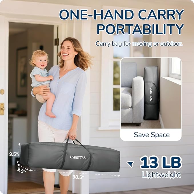 Foldable Baby Playpen, 1-Minute Setup, Lightweight Portable Playpen with Carry Bag, 59"x71" Indoor Outdoor Safty Play Yard for Babies & Toddlers, Dark Gray