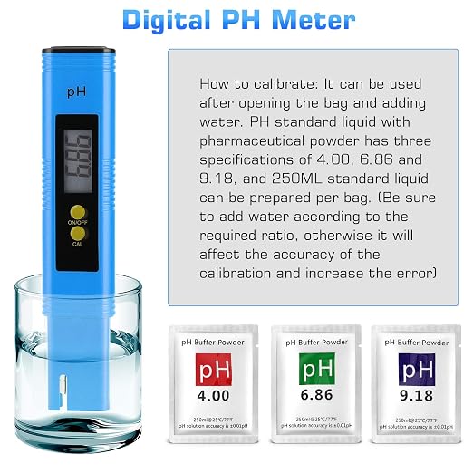 PH Meter for Water Hydroponics Digital PH Tester Pen 0.01 High Accuracy Pocket Size with 0-14 PH Measurement Range for Household Drinking, Pool and Aquarium (1, Blue, Normal)