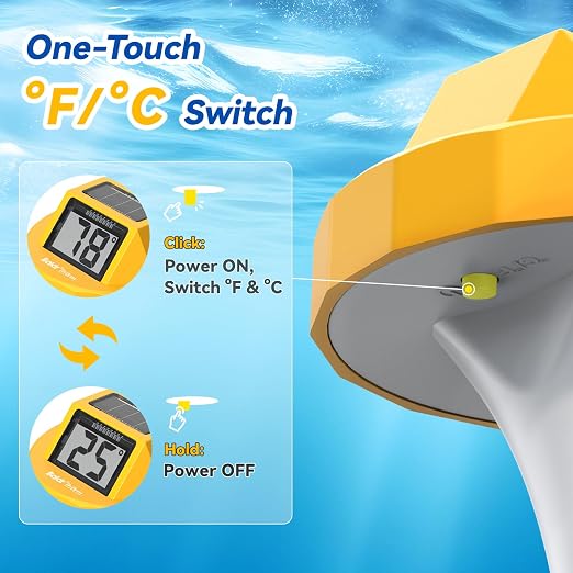 Pool Thermometer Swimming Floating | Digital Water Thermometer Sensor | Solar Powered | Easy Read | Anti-Fog, for Hot Tub, Spa & Ice Bath
