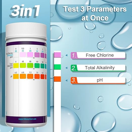 EASYTEST Pool and Spa Test Strips, 150 Strips Pack for Hot tub-Test pH,Total Alkalinity,Free Chlorine and Bromine, Accurate 3 in 1 Pool Water Testing Kit