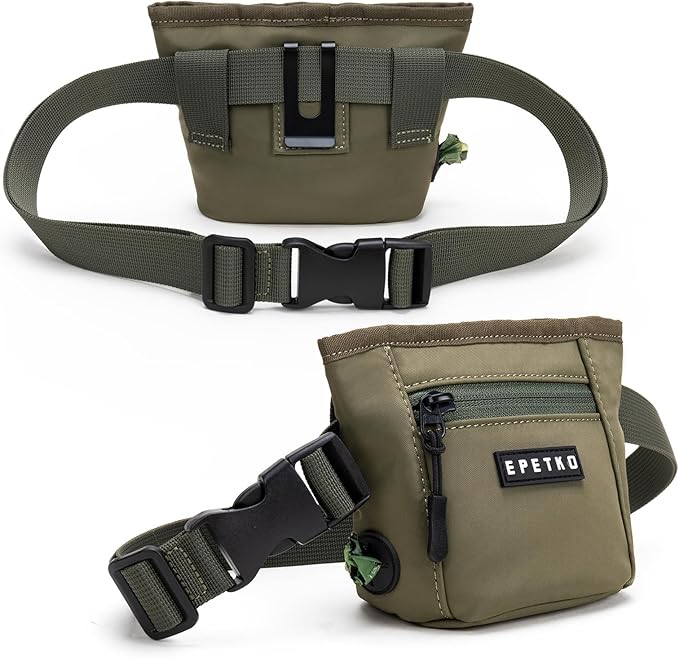Dog Treat Pouch, Powerful Magnet Closure Device Dog Training Treat Bag Large Capacity Pet Treat Pouch with Poop Bag Dispenser Treat Bag for Dog Training with Metal Waistband Clip (Green)