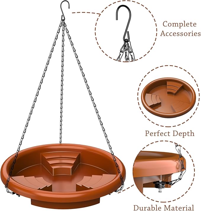 AISITIN 15" Hanging Bird Bath with Solar Fountain, Outdoor Hanging Bird Bath Bowl with 3-Tier Steps, Solar Powered Water Fountain for Bird Bath, Feeder, Drinking, Garden Patio Lawn Backyard