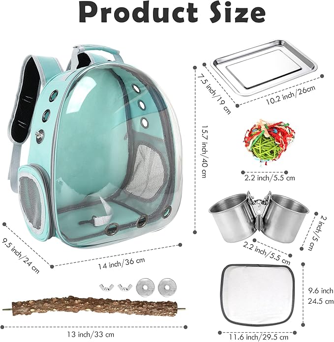 Bird Backpack, Bird Carrier Travel Cage with Perch, Portable Wildbird Carrier Bag, Parrot Parakeet Cockatiel Cage with Food Bowl & Stainless Steel Tray for Conures Budgie Canary Lovebirds Small Animal