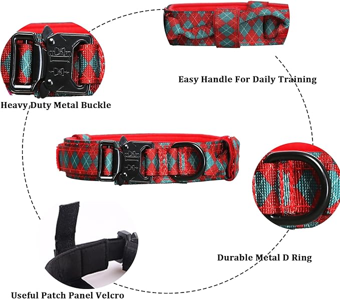 Christmas Tactical Dog Collar Adjustable Nylon Dog Collar Metal Buckle with Handle for Dog Training (Christmas Green,M)