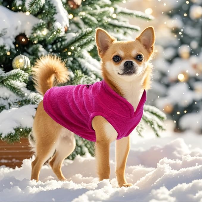 Rbenxia 1 Piece Dog Sweater with Leash Ring Soft Fleece Vest Dog Pullover Warm Jacket Pet Dogs Clothes Winter Dogs Outfits for Small Puppy Cat Pets (Rose Red, Large)