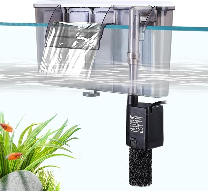 AQQA Quiet Hang on Back Aquarium Filter for 30-50 Gallon,Adjustable Flow | Auto Start Fish Tank Filters, Powerful Filtration HOB Filter, Easy Install for Freshwater Aquariums,8W 200GPH
