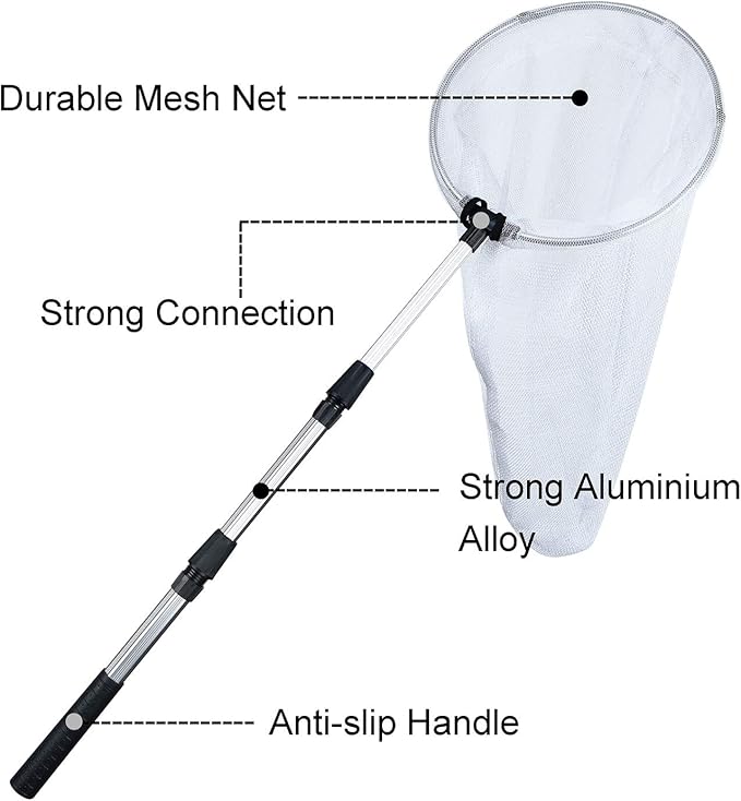 Coopay Insect and Butterfly Fishing Net with 12 Inches Ring, Handle Extends to 36 Inches