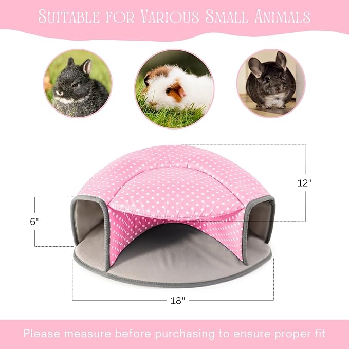 Guinea Pig Hideout Tunnel Bed, Washable Soft Small Animal Hideaway for Ferret, Chinchilla, Dwarf Bunny - House Pet Cage Accessory