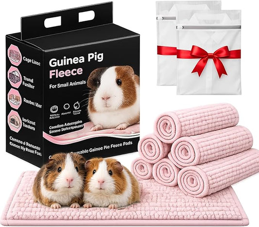 Guinea Pig Fleece, 6 Pack Guinea Pig Cage Liners Washable, 11.81 x 19.69 Reusable Guinea Pig Bedding, Non-Slip Animal Sleeping Mats for Guinea Pig Puppy Bunny Hamster (Pink)