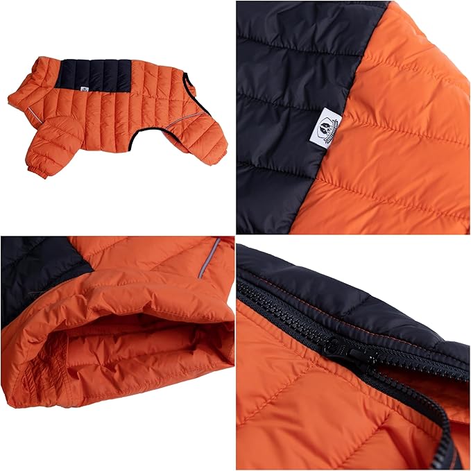 Lovelonglong Dog Coat Dog Warm Jacket, 4 Legs Covered Waterproof Windproof Reflective Warm Dog Vest, Zippered Adjustable Outdoor Dog Snow Jacket for Small Medium Large Dogs Orange L