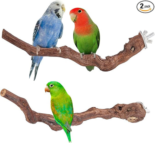 2 pcs 9.8 inch Bird Perches Stand Natural Wood Bird Perches, Birdcage Wood Stand Tree Perches for Birds Cockatiels Parrots Conures Macaws Finches(2PCS 9.8" Length)