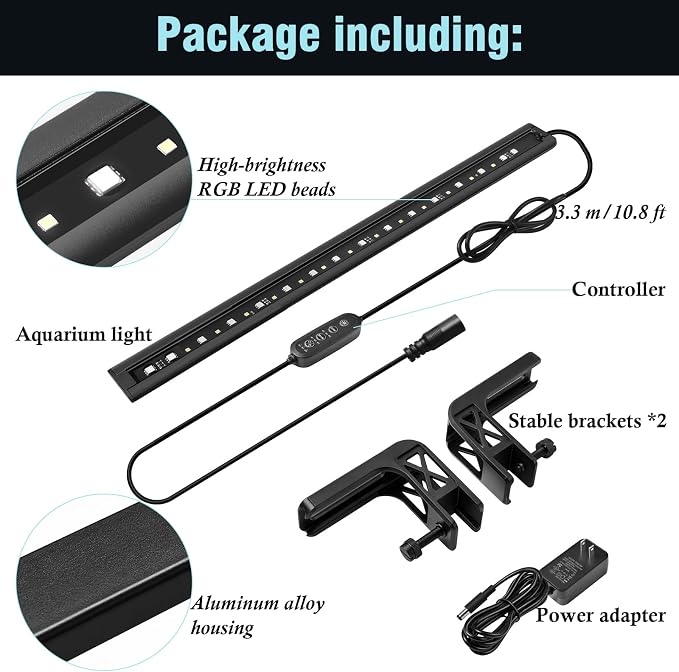 HITOP 15in Slim&Adjustable Aquarium LED Light Achieves Crystal Tank | Full Spectrum with Day/Night Mode & Timer, 10-Level Brightness, Adjustable Lighting for Planted Tank & Freshwater Tank