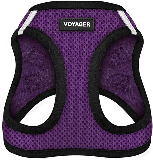 Best Pet Supplies Voyager Step-in Air Harness - All Weather Mesh, Reflective, No Pull Harness for Dogs, Cats - Secure with Hook & Loop Fastener, Buckle, Double D-Rings - Purple/Black Trim, S