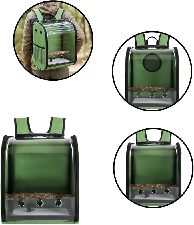 Pet Bird Backpack with Ventilated Acrylic Front and Perch for Travel