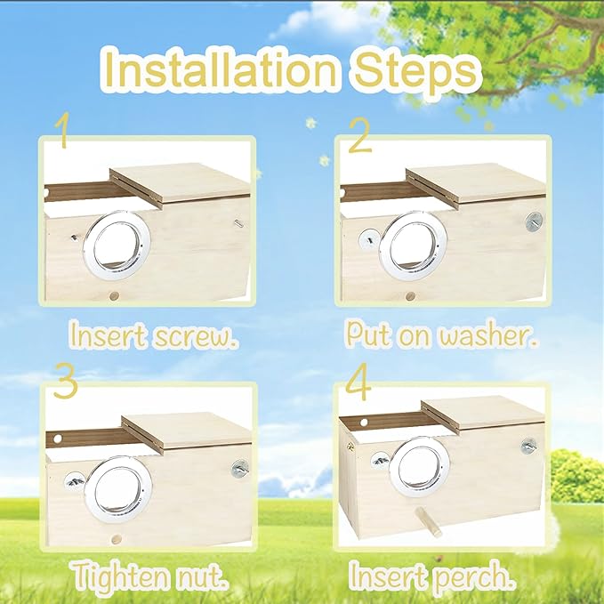 Tfwadmx Parakeet Nesting Box, Transparent Bird Nest Breeding Box, Wood Parrot Nest Box with Perch Bird Cage House for Cockatiel Lovebirds Budgie Canary Finch(S)