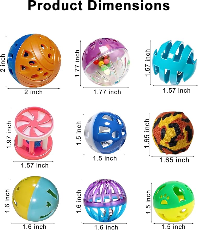 10 Pack Ferret Ball Toys Ferrets, Bell Inside, Durable PP Material, Interactive Play for Dental Health & Stimulation (1.5'' - 2.2'')