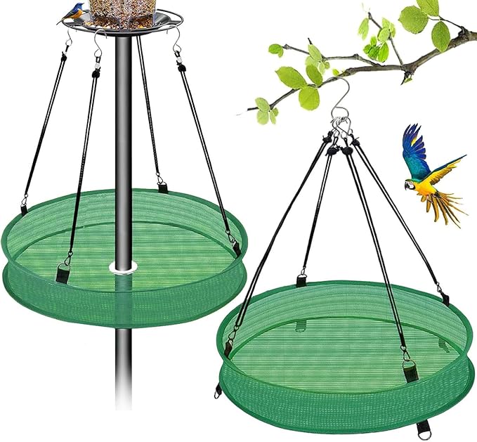 2Pcs Bird Seed Catcher Tray for Hanging Bird Feeder Platform, 20'' Birdseed Hoop for Hummingbird Feeders Bee Feeder, Outdoor Feeder Accessory(Upgraded Against Strong Winds)