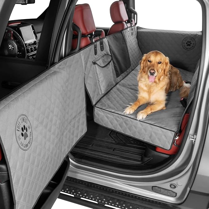 Ruff Liners Standard Back Seat Extender for Dogs, Gray – As Seen on Shark Tank – Hard Bottom Platform for Cars, SUVs & Mid-Size Trucks – 400lb Support, Waterproof – Rigid Back Seat Cover for Dogs
