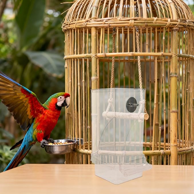 Milisten Bird Feeder Automatic No-Mess Parrot Seed Dispenser with Shell Separation for Small to Medium Birds Cage Use