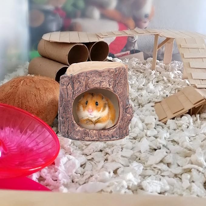 Yardwe Ceramic Hamster Nest Small Animal Hideout with Cooling Design Portable Pet Bed for Hamsters Gerbils Hedgehogs 4.5 Inch Square