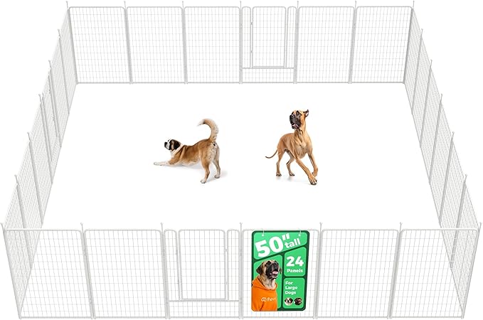 FXW Rollick Unleashed Dog Playpen for Indoor, Yard, RV Camping, 50 inch 24 Panels for Large Dogs, White│Patented