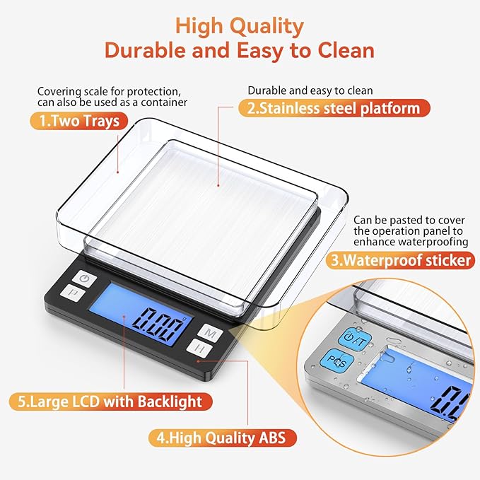 BOMATA 0.01g/1kg Upgraded Small Digital Scale, USB Rechargeable, with Larger Display and Hold,Tare Function, 9 Units, High Precision Digital Scale Grams and oz for Small Item, Kitchen…Grey