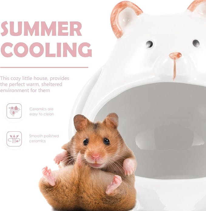 Ipetboom Ceramic Hamster House Small Animal Pet Hideout Bear Shape Ceramic Cool Nest Hamster Bath House Cave Mini Hut Cage for Chinchilla Gerbils Hedgehog