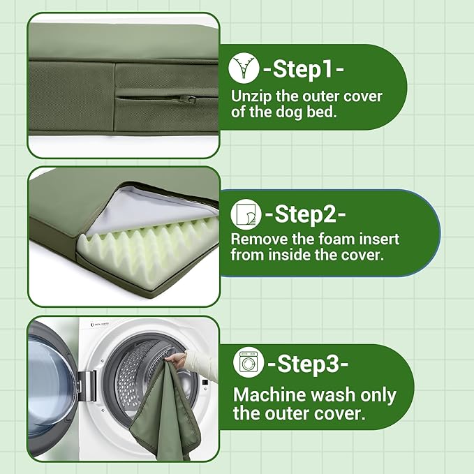 Vonabem Outdoor Dog Bed Waterproof Washable, XL Large Dogs Crate Pad 42 inch, Cooling Wipeable Leather Pet beds, Foam Anti-Slip Kennel Pads with Removable Cover Reversible, 41"x27" Green