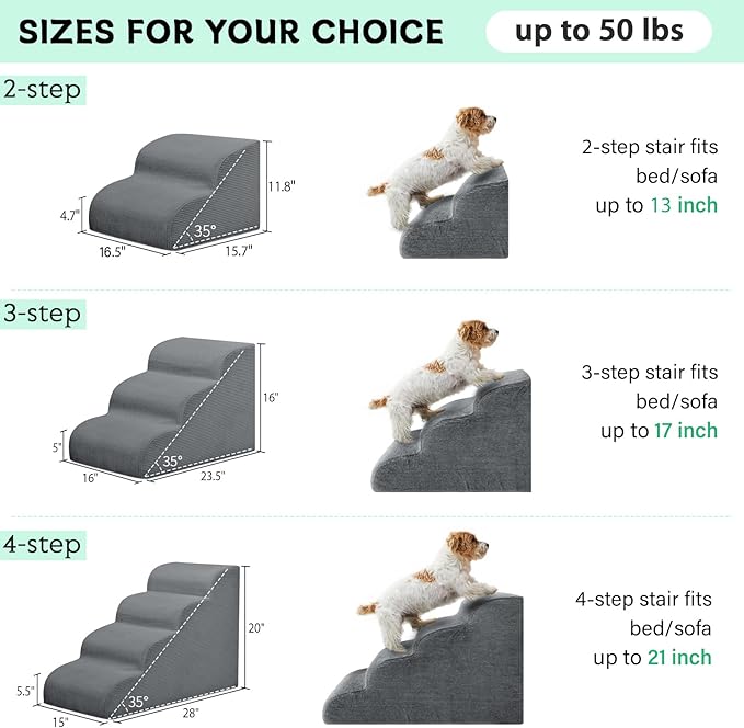 Mesa Lemon Dog Stairs & Steps for High Beds, 3 Steps High Density Foam Waterproof Dog Ramp for Small Dogs and Cats, Pet Stairs with Removable Washable Cover for Bed, Couch, Sofa and Car (H:16")