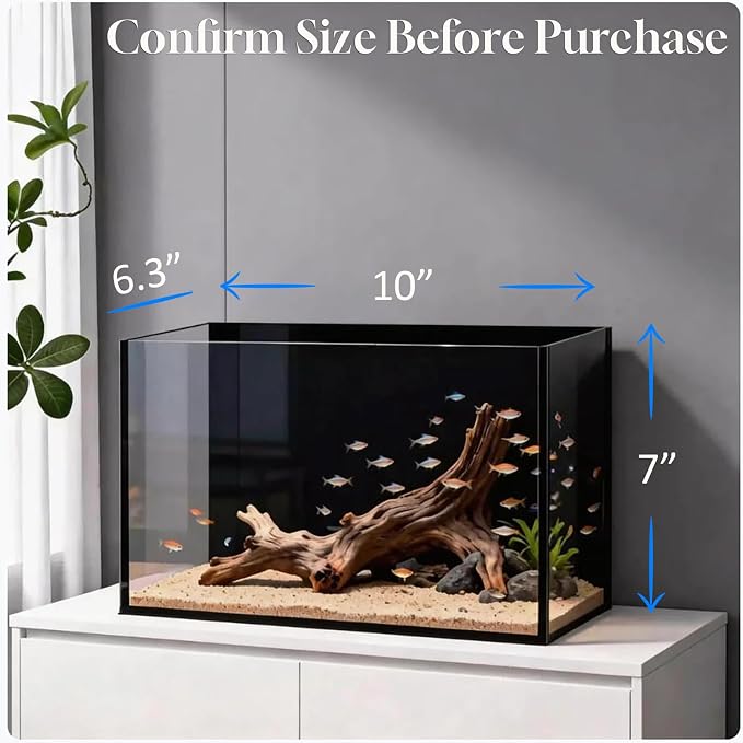 Ultra-Clear Glass Rimless Black Small Fish Tank Kit | 2Gal Nano Desktop Fish Tank with Light Cleaning Tool & Décors,Small Fish Aquarium for Betta,Shrimp,Small Fish