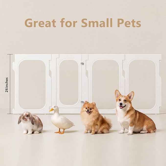 Acrylic Dog Playpen Indoor Expansion Panels, 26'' H Clear Transparent Add-On Panels with Integrated Suction Cups Base, No-Connector Panel-to-Panel Design, 2 Panels for Small Dogs, White