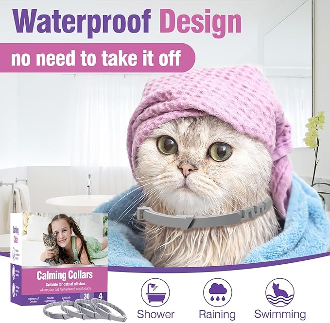 Tcllka Cat Calming Pheromone Collar 4 Pack – Adjustable Breakaway Cat Collar for Calming Support & Relaxation Waterproof 30-Day Continuous Wear for Travel, Grooming & Multi-Cat Homes